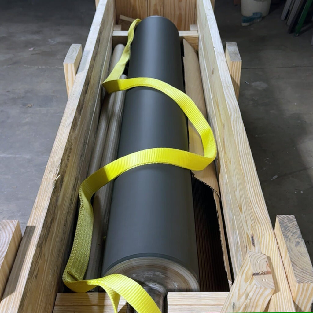 Anilox roll in a transport crate